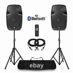12 Bluetooth Active Powered Speakers + Stands USB MP3 DJ PA Disco Party 1200W