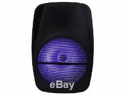 2 15 Rechargable Battery Powered PA/DJ Speaker Bluetooth USB/FM RGB Disco Light