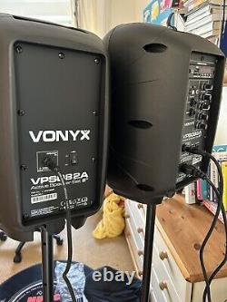 2 Vonyx VPS082A 8 Active Bluetooth Disco Speakers 400W with Stands Black