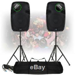 2x Ekho RS12A 12 Active PA Speakers with Stands Mobile Disco DJ Party 1200W