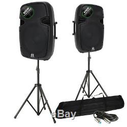 2x Ekho RS15A 15 Active PA Speakers with Stands Mobile Disco DJ Party 1600W