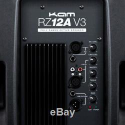 2x Kam RZ12A V3 2000W 12 Powered Active PA Speaker DJ Disco Band Club + Stands