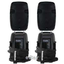 2x RS15A DJ Disco Party Active Speakers + Soundsak Universal Speaker Carry Bags