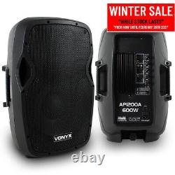 2x Vexus AP1200A Active 12 Inch DJ Disco PA Speaker System 1200W Max Kit