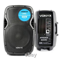 2x Vonyx AP1200A Active 12 Inch DJ Disco PA Speakers + Stands 1200W Max Kit