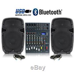 Active DJ Speakers and Studiomaster 8-Ch Bluetooth USB Mixer 800W Disco Party