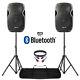 Active Powered 12 Bluetooth Dj Pa Disco Speaker Set With Stands & Cables 1200w