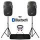 Active Powered 12 Bluetooth Dj Pa Disco Speaker Set With Stands & Cables 1200w