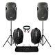 Active Powered 12 Mobile Dj Pa Disco Speaker Set + Stands, Bags & Cables 1200w