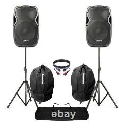Active Powered 12 Mobile DJ PA Disco Speaker Set + Stands, Bags & Cables 1200W