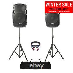 Active Powered 12 Mobile DJ PA Disco Speaker Set with Stands & Cables 1200W