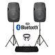 Active Powered 15 Bluetooth Dj Pa Disco Speaker Set With Stands & Cables 1600w