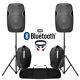 Active Powered 15 Bluetooth Dj Pa Disco Speakers + Stands, Bags & Cables 1600w