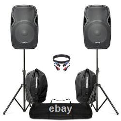 Active Powered 15 Mobile DJ PA Disco Speaker Set + Stands, Bags & Cables 1600W