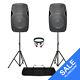 Active Powered 15 Mobile Dj Pa Disco Speaker Set With Stands & Cables 1600w