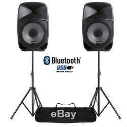 Active Powered DJ Speakers PA Disco 15 Inch Woofer Bluetooth with Stands 700W