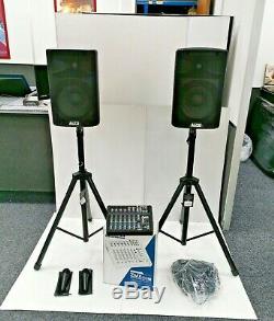 Alto TX210 Active 10 300W DJ Disco Speakers with stands, x2mics & zmx mixer