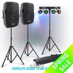 Complete PA System Active Speakers with Partybar PAR Moon Disco Stage Lights