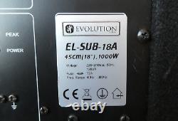 Evolution Active Powered Bass Bin DJ Sub Disco Subwoofer 18 inch 1000W EL-18A