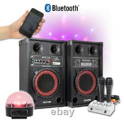 Fenton 8 Powered Bluetooth Speakers Disco Karaoke Microphones, Mixer and Lights