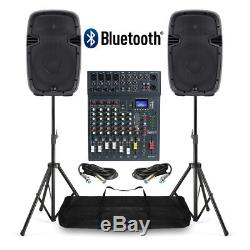 PA Sound System with Active Speakers, Mixer & Stands 800W Bluetooth USB DJ Disco