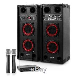 PA Speakers Karaoke System Wireless Microphone 2x Disco Party Set Active 600W