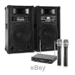 PA Speakers Karaoke System Wireless Microphone x2 Disco Party Set Active 1200W