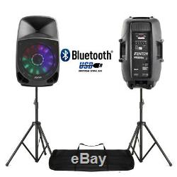 Pair Active DJ Speakers PA Bluetooth Disco Karaoke Lights 15 350W with Stands