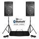 Pair Active Dj Speakers Pa Pro Bi-amp Disco System Bluetooth 15 2800w + Stands