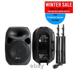 Pair Active Passive PA System Speakers + Stands 12 Woofer 700W DJ Disco Party