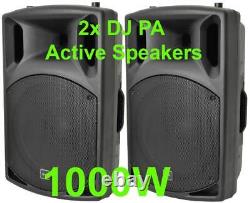 Pair DJ 15 Inch ABS Active PA Speakers Disco Party Sound System 1000W