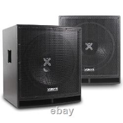 Pair Pro 15 Active Powered Subwoofer Bass Bin DJ Disco PA Sub Speaker 1600W