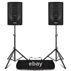 Pair of 12 Active DJ Disco PA Speakers with Stands Bluetooth 1200W CVB12