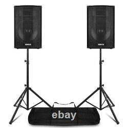 Pair of 15 Active DJ Disco PA Speakers with Stands Bluetooth 1600W CVB15