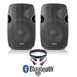 Pair of Active Powered 10 Bluetooth DJ PA Disco Speakers with Cables 800 Watts