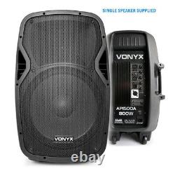 Pair of Active Powered 15 Mobile DJ PA Disco Speakers with Cables 1600 Watts