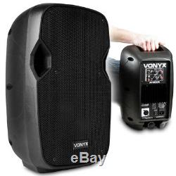 Pair of Active Powered 8 Mobile DJ PA Disco Speakers with Stands & Cables 400W