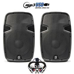 Pair of Skytec 12 Active Powered DJ Speakers PA System Disco Party 1200 Watts