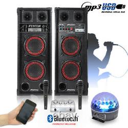 Powered Bluetooth Disco Speakers with Karaoke Microphones Mixer and Party Light