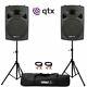 Qtx Sound Qr15k 15 Active Powered Pa Dj Disco Speaker Pair With Stands & Cables