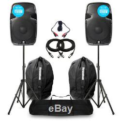 Skytec SPJ12 V3 Active 1200W 12 DJ Disco PA Speaker (Pair) with Stands & Bags
