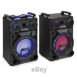 VS12 Active Powered Bluetooth Speakers DJ Disco Party Set with LED Lights 1200W