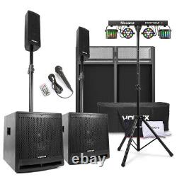 VX1000BT Line Array Speaker Package with Mobile DJ Booth & PartyBar2 Disco Light