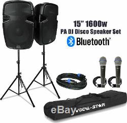 Vocal-Star PA Active 15 Speakers System Bluetooth MP3 1600W Inc Stands DJ Disco