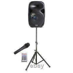 Vonyx 15 Inch Active Powered PA Sound System Speakers Mics Stands 1200W DJ Disco
