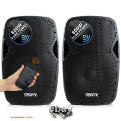 Vonyx Active Powered DJ Disco PA Speakers Wireless Bluetooth 15 1600W