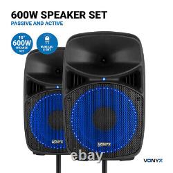 Vonyx VPS102A 10 Active Bluetooth Disco Speakers DJ PA System wth Stands & Bags