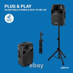 Vonyx VPS122A 12 Active Bluetooth Disco Speakers DJ PA System 800W with Stands