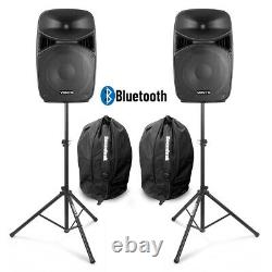 Vonyx VPS122A 12 Active Bluetooth Disco Speakers DJ PA System wth Stands & Bags