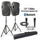 Vonyx Vocal Pa Active 12 Speakers System Bluetooth Mp3 1200w & Stands Dj Disco